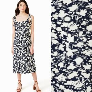 Free Assembly Blue Floral Sleeveless Tie Shoulder Midi Slip Dress Medium